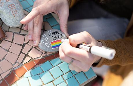 Student working on a craft project